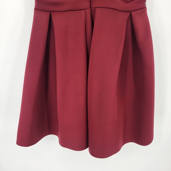 ASOS Fit & Flare Mini Dress 8 Cocktail Plunge V Neck Skater Embellished Burgundy - Picture 8 of 11